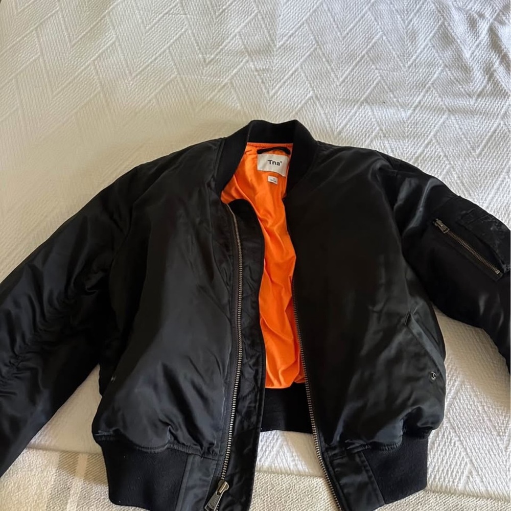 TNA Black and Orange Varsity Bomber Jacket